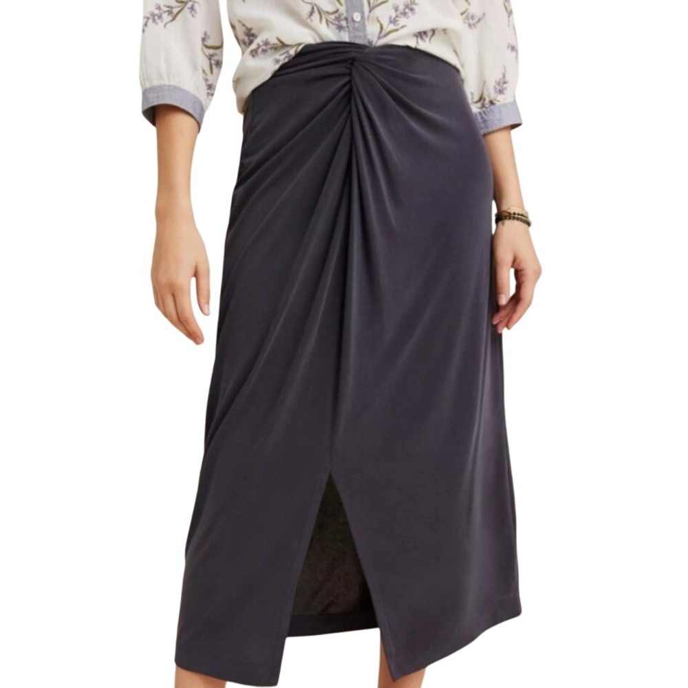 Anthropologie Womens Junie Maxi Skirt Small Gray Knot Twist‎ Front Slit Boho